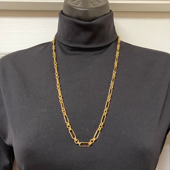 NEW 18k Real Gold Plated Paper Clip 25 inch Chain Large Cubic Zirconia Clasp - Picture 4 of 14